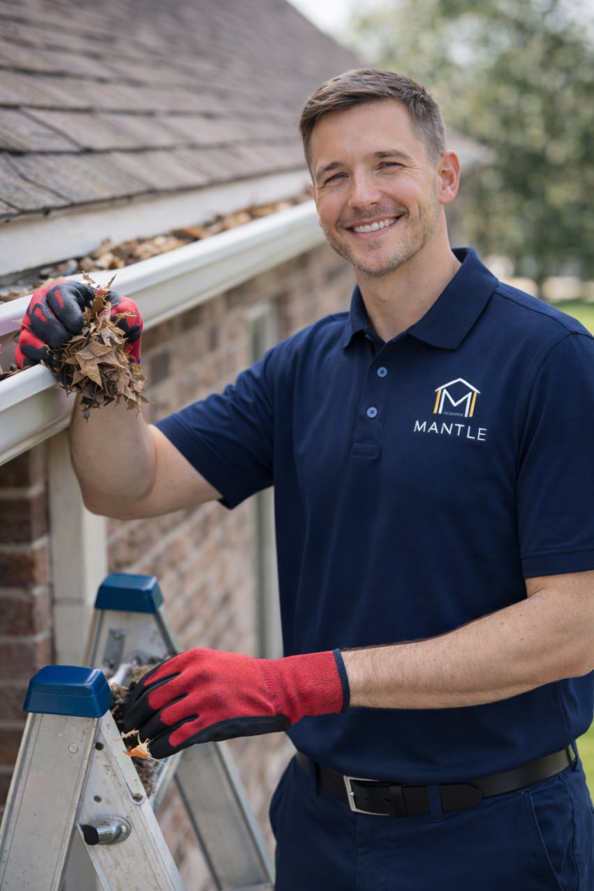 MANTLE technician cleaning gutters